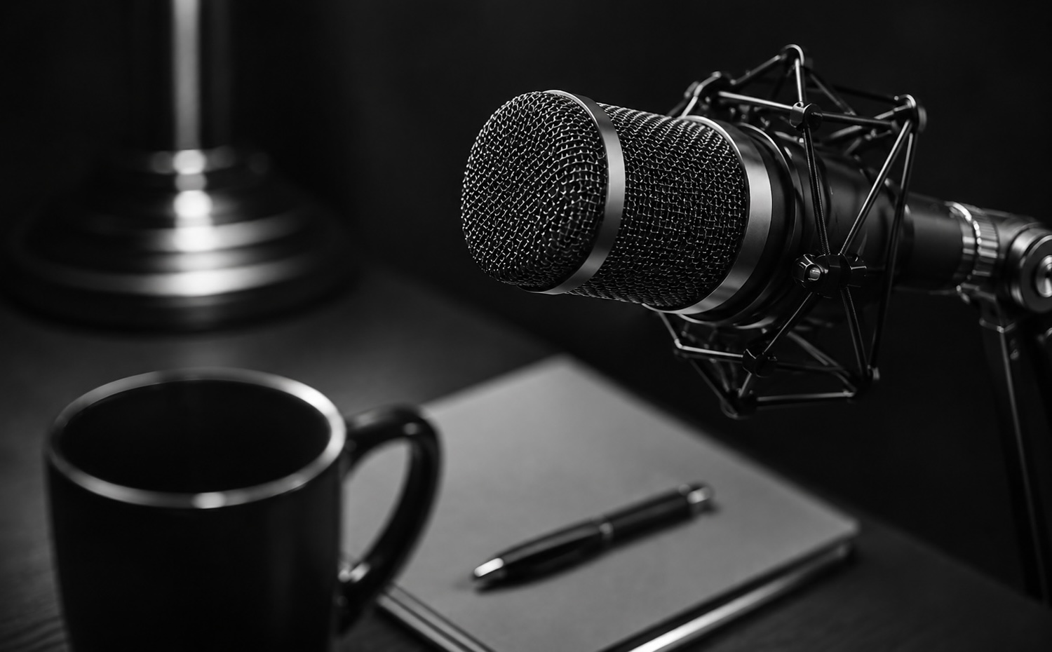 Podcast microphone, studio setting